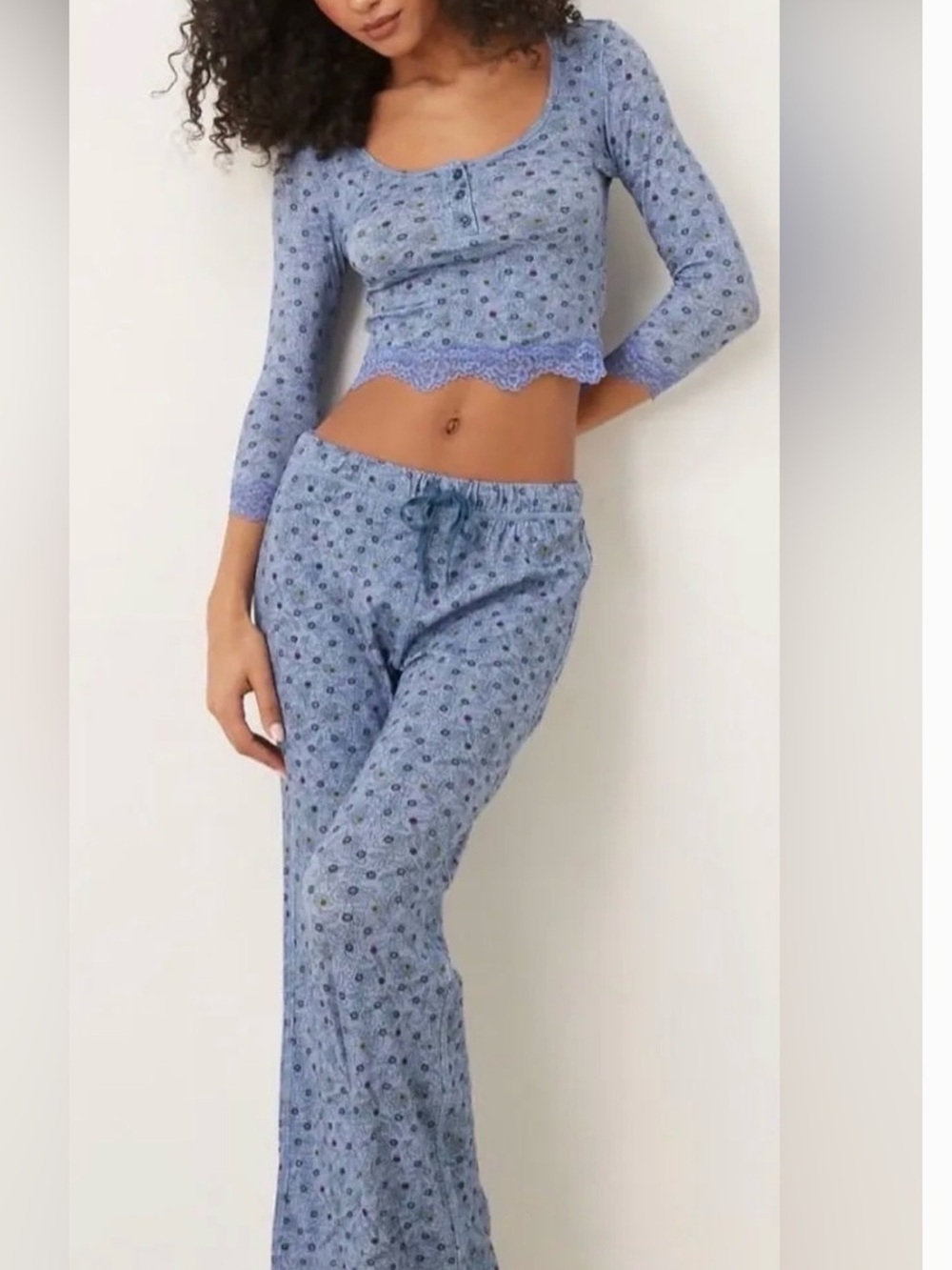 FREE PEOPLE STOLEN DANCE LONG SLEEVE FLORAL PAJAMA SET LARGE
